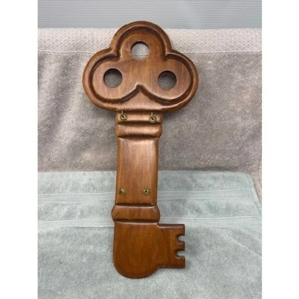 Vintage Wooden Skeleton Key Wall Hanging Decor 4‎ Hook Key Rack Brown 13